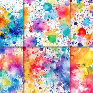 Rainbow Watercolor Splatter Digital Papers For Scrapbooking, Card Making, DIY Crafts, and Other Creative Projects - DigitalMyth