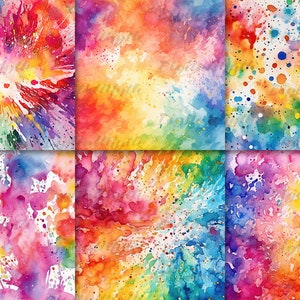 Rainbow Watercolor Splatter Digital Papers For Scrapbooking, Card Making, DIY Crafts, and Other Creative Projects - DigitalMyth