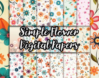 Simple Flower Digital Papers | JPG, Pink Backgrounds, Floral Textures, Scrapbooking, Card Making, Invitations, DIY Crafts, Commercial Use