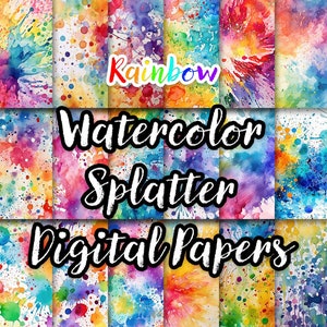 Neon Rainbow Paint Splatter Background Digital Paper Download 