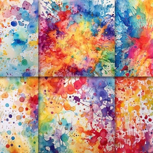 Rainbow Watercolor Splatter Digital Papers For Scrapbooking, Card Making, DIY Crafts, and Other Creative Projects - DigitalMyth