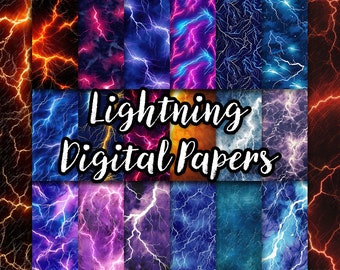 Lightning Digital Papers | JPG, Thunder Backgrounds, Storm Textures, Scrapbooking, Card Making, Commercial Use