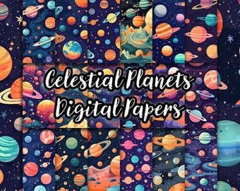 Celestial Planets Digital Papers | JPG, Textures, Space Backgrounds, Galaxy Patterns, Scrapbooking, Card Making, DIY Crafts, Commercial Use