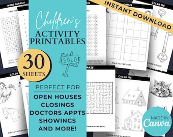 30 Page Kids Activity Sheets: Coloring, Puzzles, Word Searches (Digital Download)