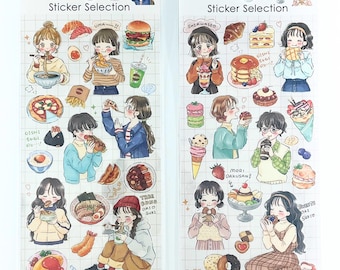 Anime Food Sticker Sheets | Dessert & Dinner Scene Stickers | Cute Boy and Girl Kawaii Deco for Phone Journal