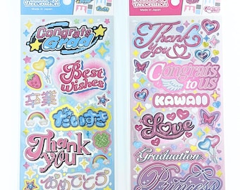 Y2K Gyaru Calligraphy Sticker Sheet | Retro Japanese Text Deco Stickers | Cute Laptop DS Journal and Phone Case Stickers