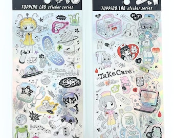 Neo Geek Girls Sticker Sheet, Geek Nurse & Space Battle Rangers, Deco, Laptop Stickers, Gift