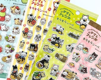 Hoja de pegatinas 3D de Tama & Friends, Anime, Animales lindos, Gato, Pegatinas brillantes con purpurina, Decoración Kawaii