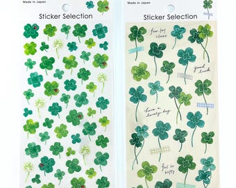 Four-Leaf Clover Sticker Sheets | Lucky Clover & Ladybug Kawaii Stickers | Green Aesthetic Journal and Phone Deco