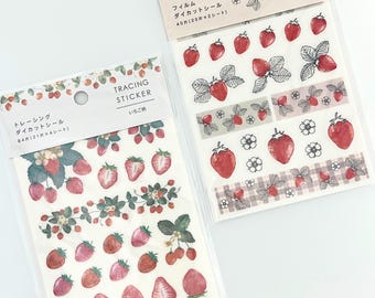 Retro Strawberry Sticker Sheets | Girly Country Style Strawberry Deco Stickers | Tracing Paper & Clear Film Kawaii Stickers