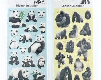 Zoo Sticker Sheet | Panda & Gorilla Stickers | Scrapbooking Supplies | Gift | Card Making