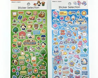 Hoja de pegatinas de pixel art | Pegatinas de juegos retro de bosque y fantasía | Pegatinas de pixel art de animales del bosque y utopía | Estética de juego nostálgica
