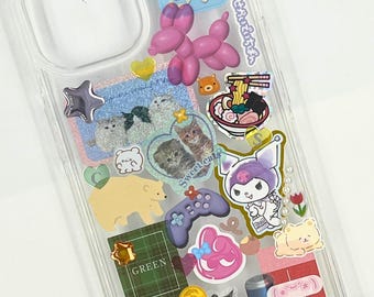 Heisei Retro Handmade Deco Sticker Phone Case, Juminocore, Y2K, City Pop, Anime, Kawaii, Japanese-Style