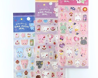 Láminas de pegatinas de animales con borde dorado | Oso, gato y conejo con bebidas y parfaits adorables | Pegatinas decorativas kawaii en tonos pastel de ensueño