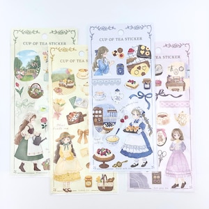 Dreamy Girls Tea Time Sticker Sheet — Pastel Color Palette, Anime Girl Stickers, Fashion