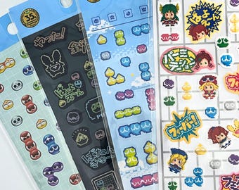 Pixel Arcade Slime Stickers | Retro Blob Sticker Sheet Collection | Day & Night Pixel Characters and Falling Blobs