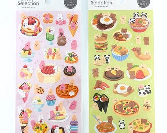Hoja de pegatinas de comida de conejitos y osos | Animales con cena y dulces | Pegatinas decorativas Kawaii Foodie