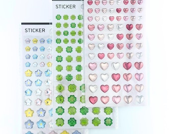 Glossy 3D Dome Epoxy Sticker Sheets | Gradient Clover Flower Heart Stickers | Kawaii Deco Phone Journal Stickers