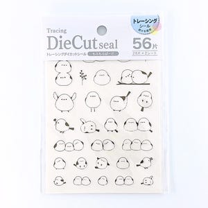 Black and White Java Sparrow Sticker Sheet – Small Birds, Fluffy Animal Stickers, Semi-Transparent