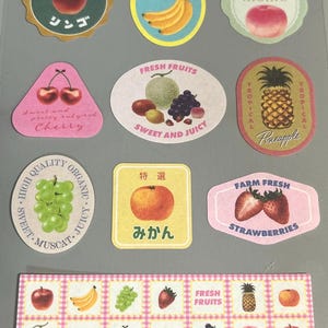 Retro Fruit Sticker Set – Vintage Fruit Illustrations & Fruit Pattern Stickers for Journals and Crafts