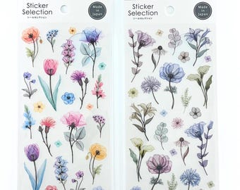 Pressed Flower Transparent Sticker Sheets | Spring Summer & Mauve Floral Stickers | Botanical PET Deco for Journals and Phone Cases