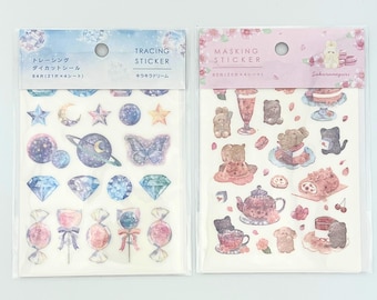Dreamy Sakura & Jewel Fantasy Sticker Sheets | Cute Animal Cherry Blossom Sweets Stickers | Magical Kawaii Deco Set