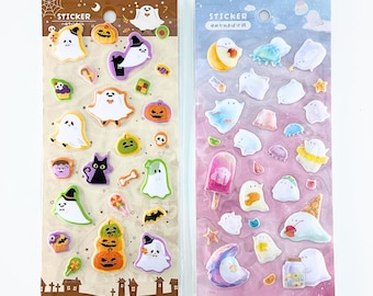 Hoja de pegatinas de fantasmas 3D | Pegatinas de fantasmas adorables y de ensueño en tonos pastel para Halloween | Estilo Kawaii espeluznante