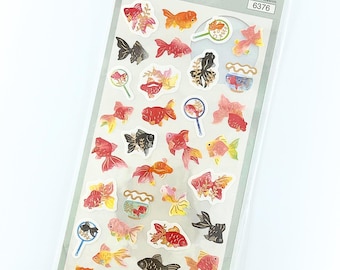 Hoja de pegatinas de peces dorados, arte veraniego japonés nostálgico, acuario