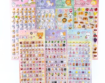 Mini lámina de pegatinas hinchables | Pegatinas de animales, frutas y dulces Kawaii de Dreamy Yume | Pegatinas de cuentos de hadas en 3D | 7 diseños