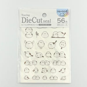 Black and White Java Sparrow Sticker Sheet – Small Birds, Fluffy Animal Stickers, Semi-Transparent