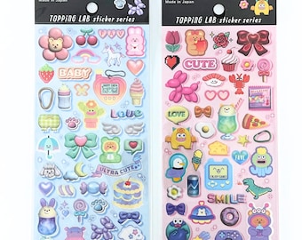 Pegatinas retro kawaii con motivos variados | Hoja de pegatinas Y2K Cute Pop | Game Boy, unicornio, pizza y gominola | Rosa y azul | Decoración | Portátil