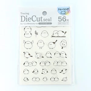 May include: A package of tracing die-cut stickers featuring various small, round bird illustrations in black and white. The header text reads Tracing DieCut seal 56, with additional Japanese text. The sheet contains 28 stickers across 2 sheets.