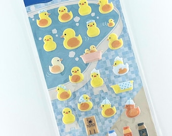 Puffy Bathhouse Duck Sticker Sheet | Kawaii Sento Rubber Duck Deco Stickers | Mini Bath Toy Phone Case Stickers