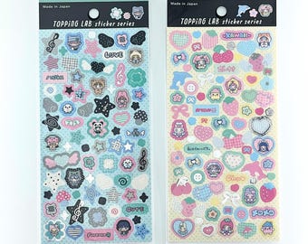 Pastel Deco Sticker Sheets, Mini character Stickers, Y2k, Anime