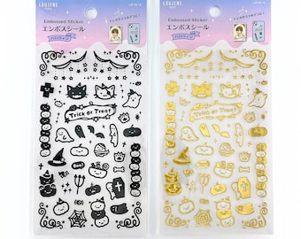 Pegatinas de Halloween en relieve negro y dorado | Lindo gato, calabaza, fantasma y momia | Decoración kawaii espeluznante | Decoración para fundas de teléfono y protectores de pantalla