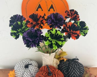 Handmade Two-Tone Halloween Paper Carnation, Spooky Floral Decor (16" or 8")