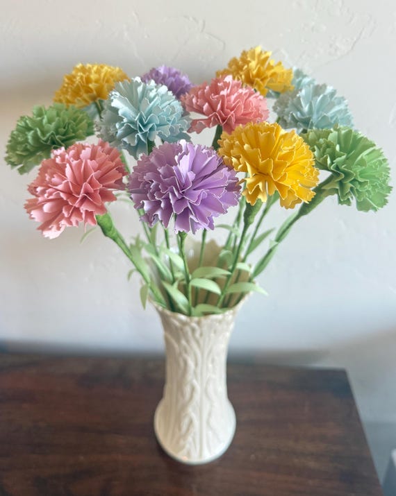 Handmade Pastel Cardstock Carnation, Spring Floral Decor, Table Centerpiece