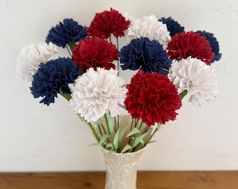 Handmade Patriotic Paper Carnation – Red, White & Blue 4th of July Decor