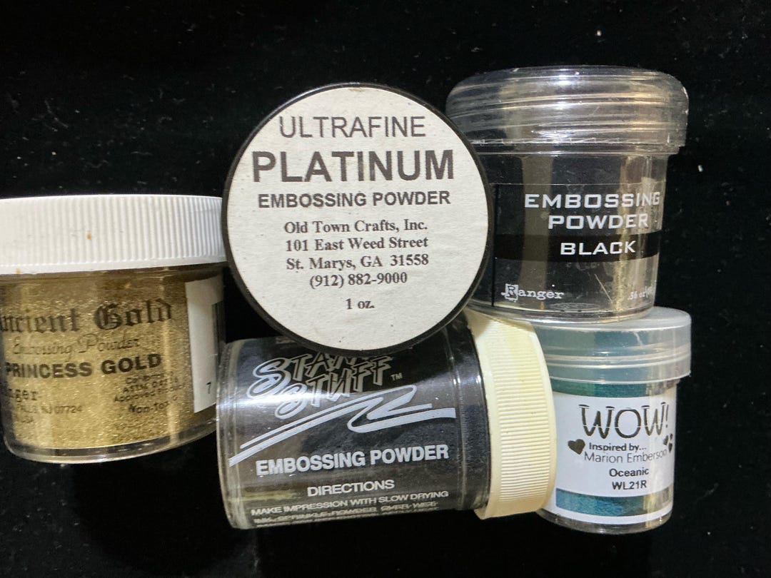 5 Different Embossing Powders Including Platinum, Oceanic, Detail Black ...