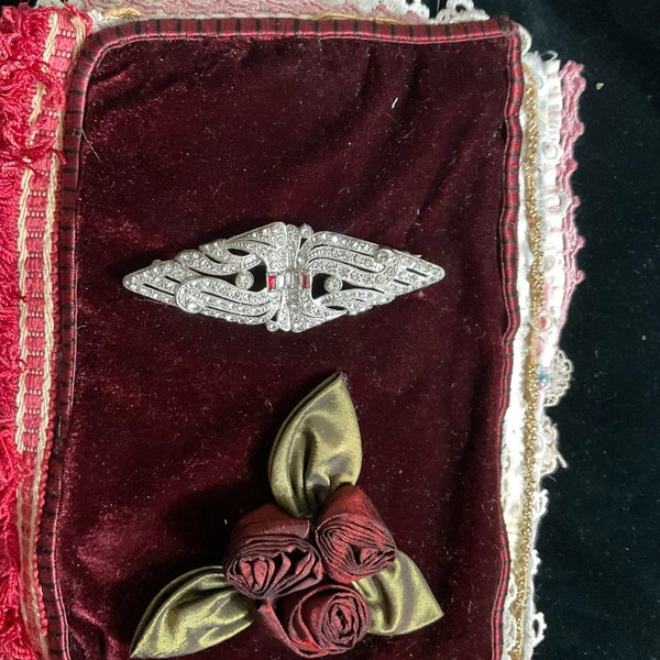 Vintage fabric journal. Made with antique laces and trims, crochet, hand stitched with vintage ribbonwork, silk flowers, vintage buttons.