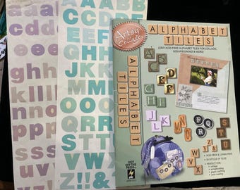 Hot Off The Press  Artsy Collage Alphabet Tiles and alphabet sticker sheets. 2501 acid free tiles for collage and scrapbooking.