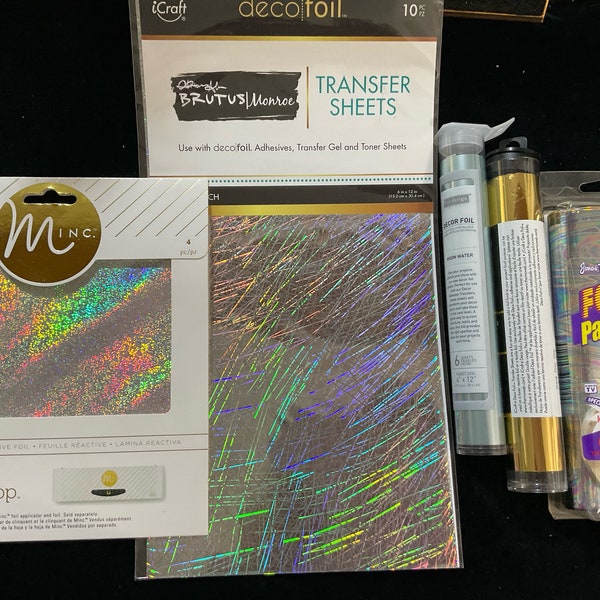 5 different types of foil products for card making or scrapbooking and mixed media.