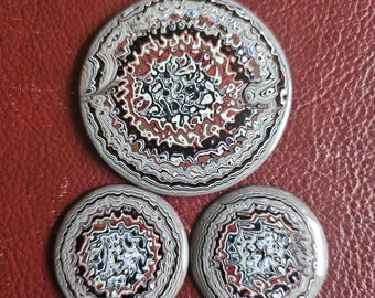 Fordite, Matching Set of 3, Earrings Pendant, Jewelry, Jewelry Making, Round Cabochons