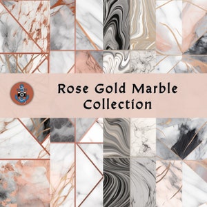 May include: A collage of digital paper featuring various marble patterns in shades of white, gray, black, and rose gold. The text "Rose Gold Marble Collection" is displayed across the top of the image.