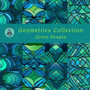 Geometric Collection – Green Shapes - Seamless Pattern - 12x12 Printable Paper - Digital Download - Commercial Use