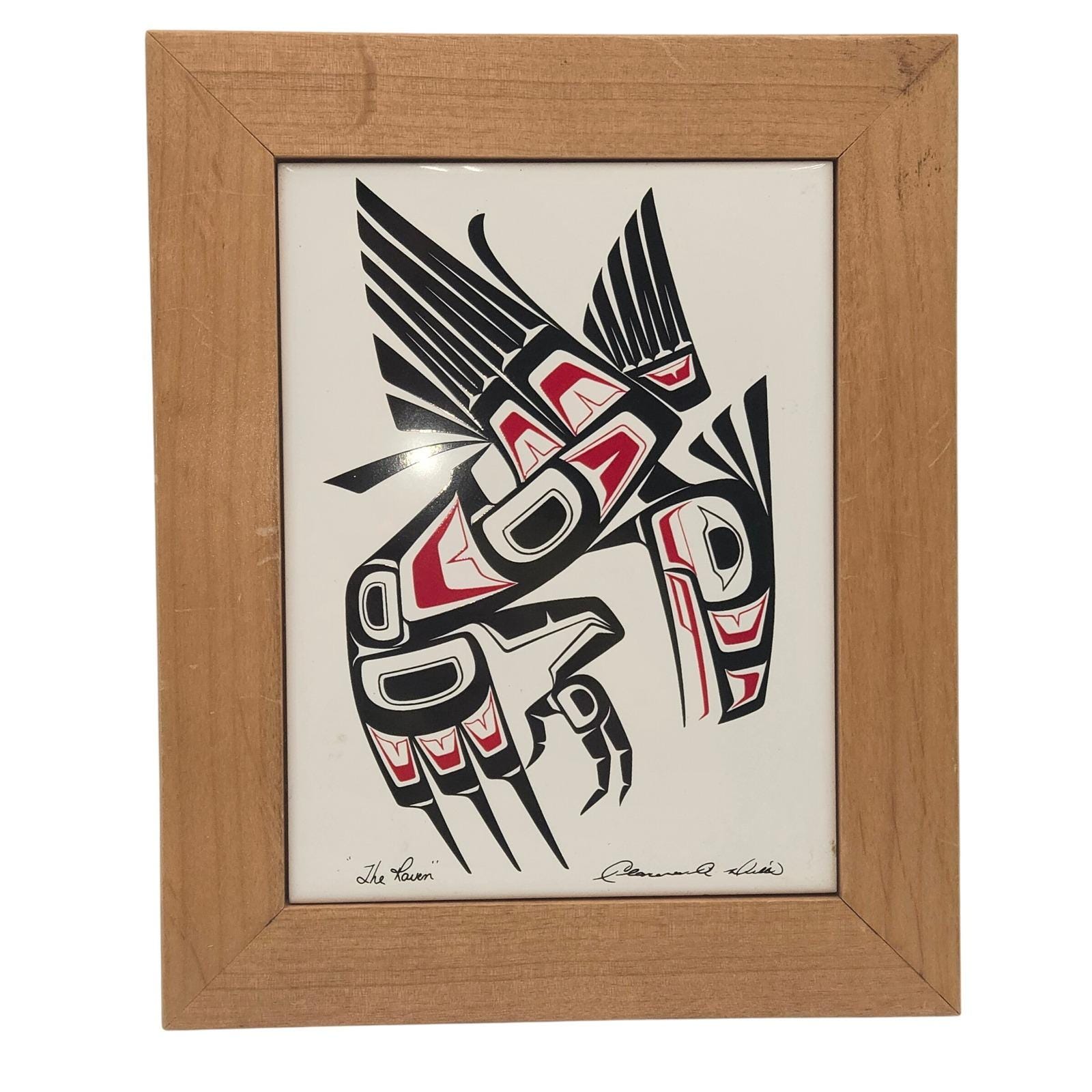 Clarence Wells the Raven Framed Ceramic Tile Art Northwest Coast