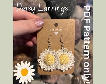 Crocheted 3D Daisy Earrings PDF Pattern only; Jewelry;Flowers; Accesories