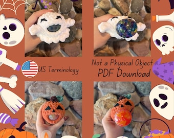 Crocheted Spooky Season PDF Pattern/ Jack O' Lantern/ Ghost/ Halloween/ Toy/ Stress Relief (No Sew/ Low Sew)