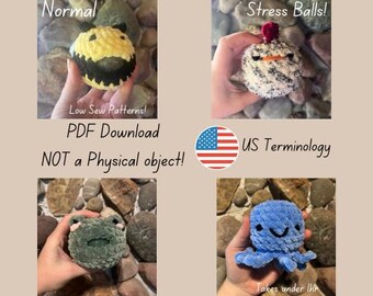 Crocheted Frog Stress Ball PDF Pattern/ Octopus Pattern/Chicken pattern/ Beepatteen/Bundle/ 4 in one/ Toy/ Stress Relief (No Sew/Low Sew)