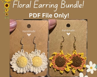 Sunflower & Daisy Earrings PDF File/Crocheted Sunflower Earrings/DIY Crafts/Floral CottageCore/Crocheted Daisy Earrings/ Earring Bundle
